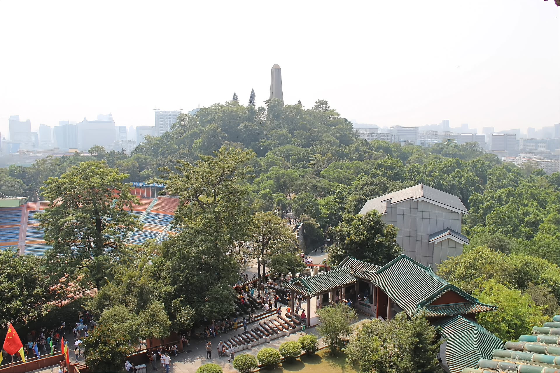 The view north over Yuexiu Park and the Guangzhou skyline from the top of Zhenhai Lou